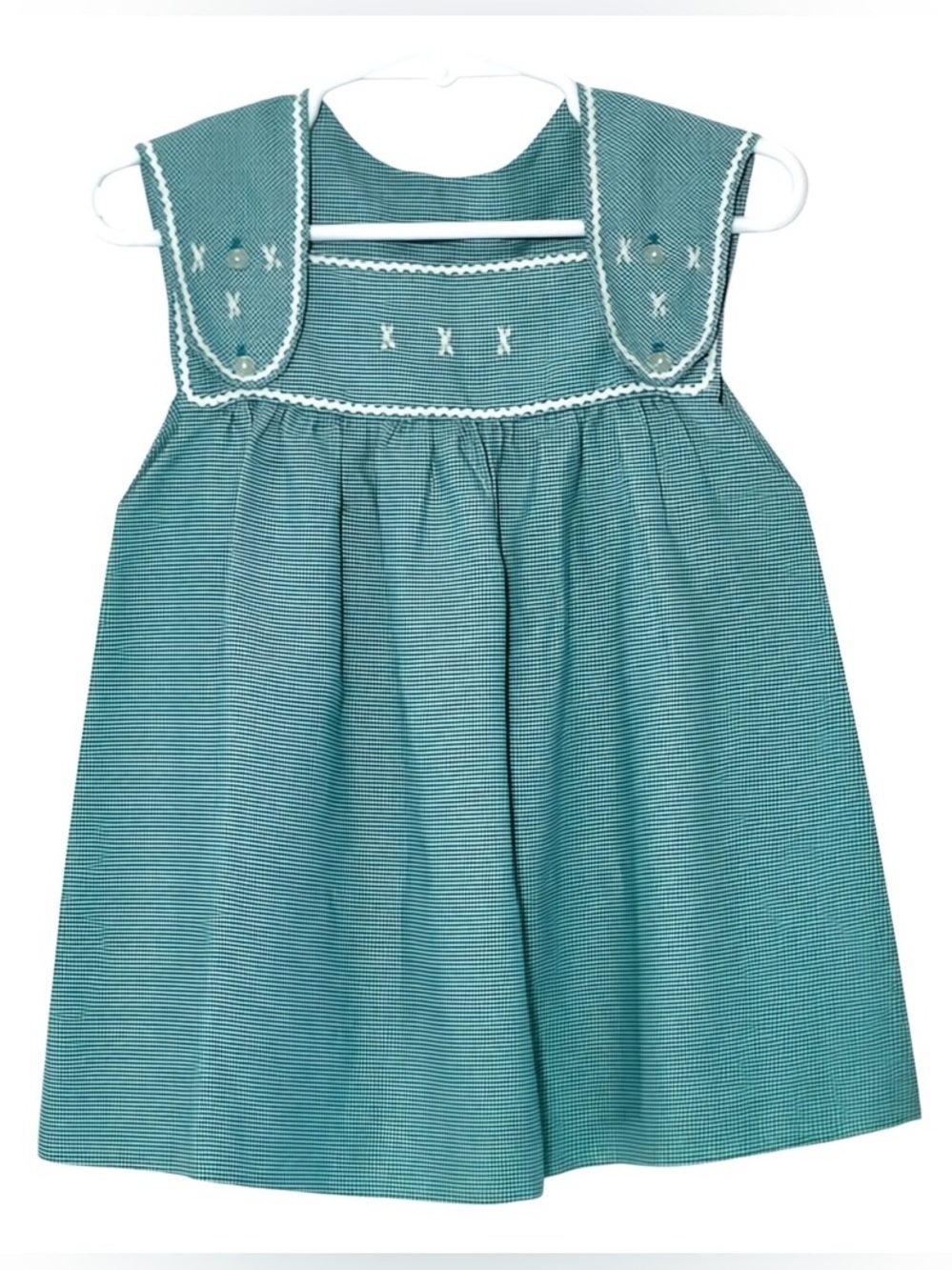 Vintage Green Gingham Handmade Baby Dress Girls 18-24 Mo.